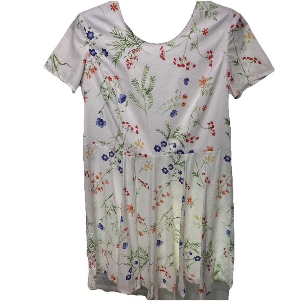 Vintage Laura Ashley Floral Cotton Sundress 90's White Dress Sz 14